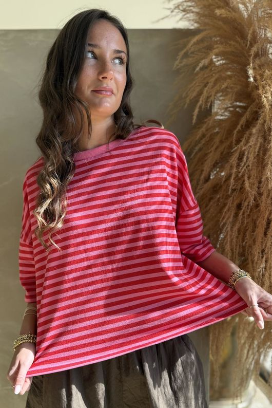 Sunday Morning Tee Hot Pink & Red